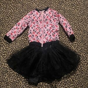 Girls size 7/8 Minnie Mouse Bomber Jacket and Black Tulle Skirt Costume